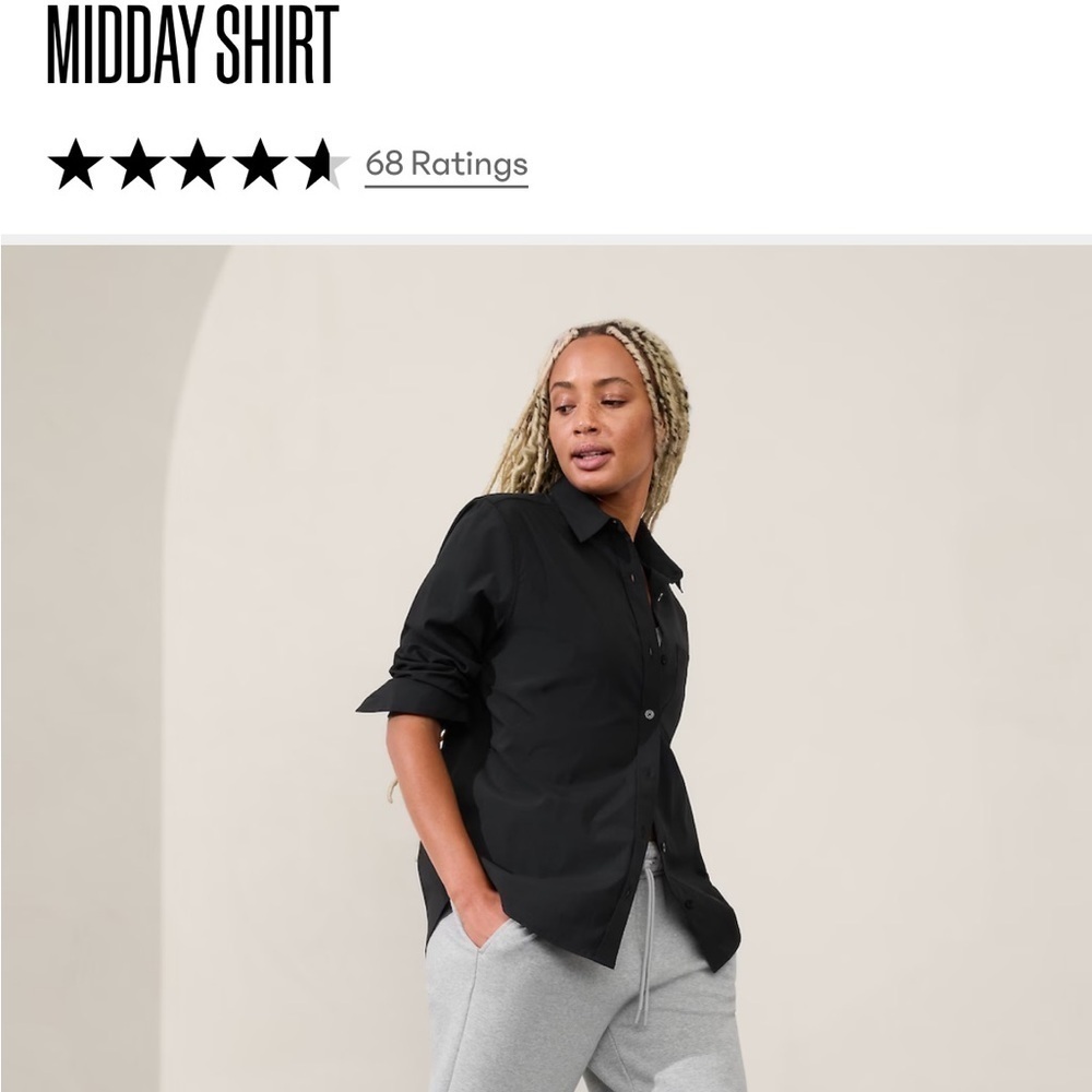 NWT Athleta Midday Shirt Solid Black Medium Tall